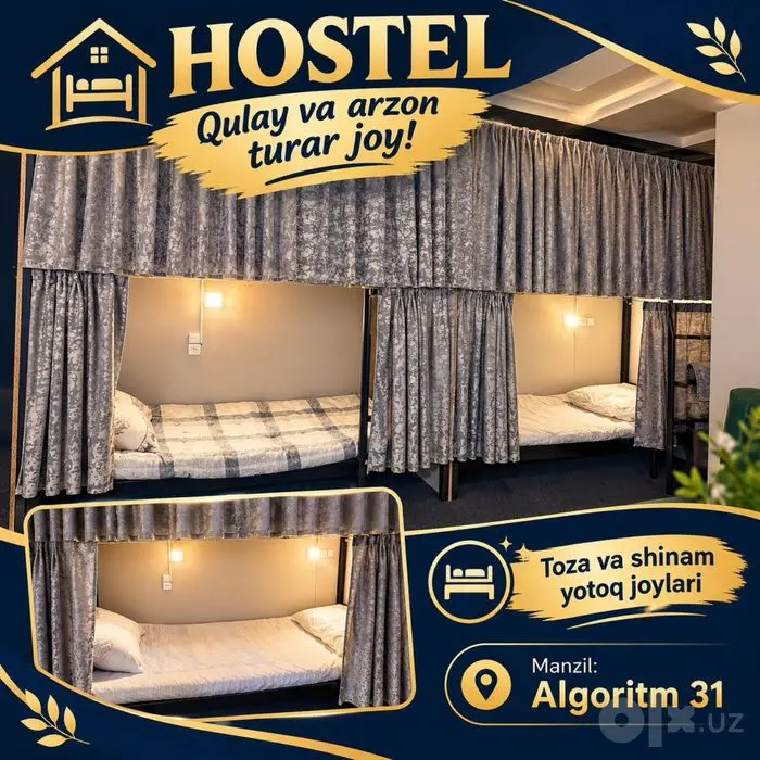 Toshkent shahrida shinam va qulay hostel