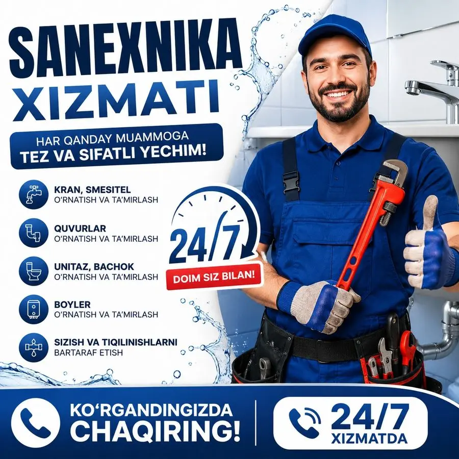Santexnik xizmati 24/7 Сантехник хизмати