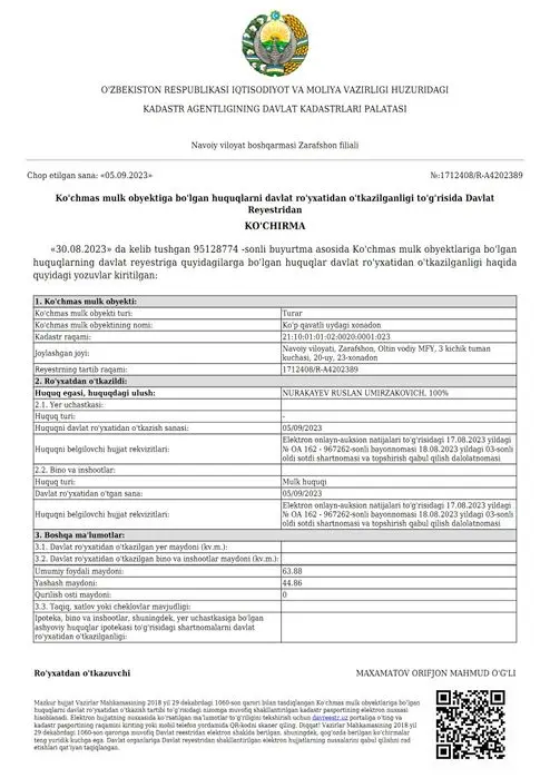 Зарафшон 3 хона квартира